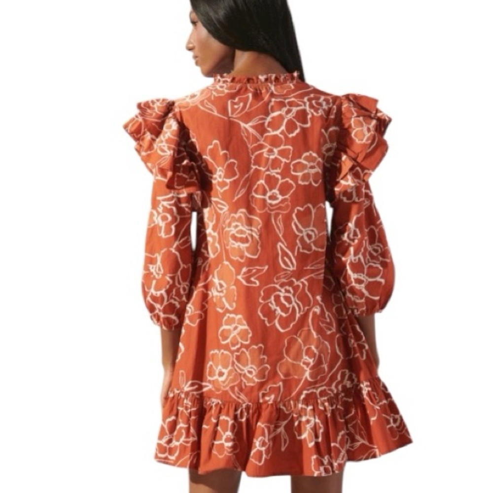Sugar Lips Sammy Marmalade Ruffle Drop Waist Dress Floral in Rust, Size: Small - Picture 4 of 6